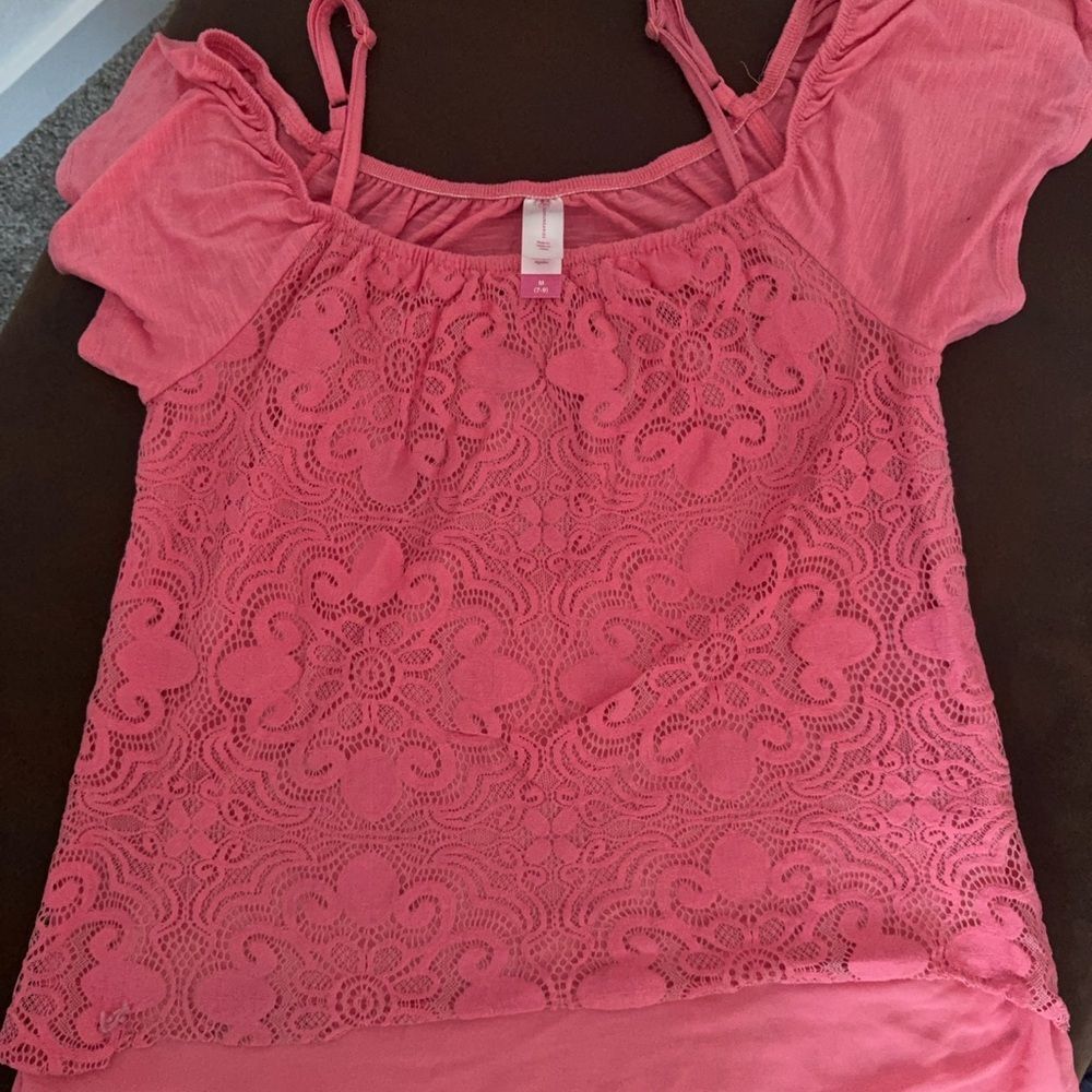 Juniors No Boundaries Pink Floral Lace Blouse